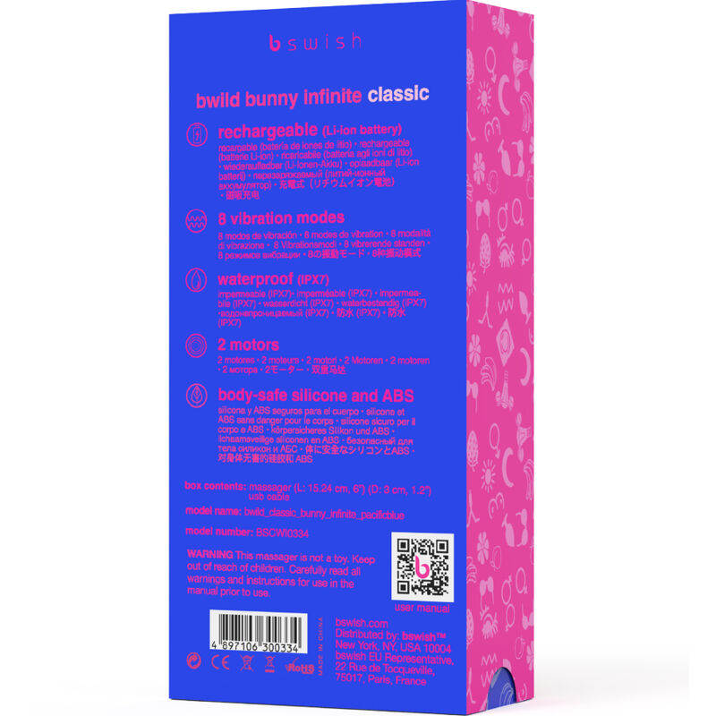 B SWISH - VIBRATOR REÎNCĂRCABIL BWILD BUNNY INFINITE CLASSIC, SILICON ALBASTRU