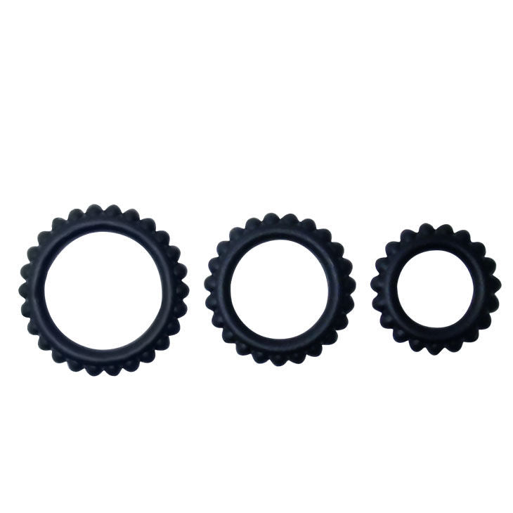 BAILE - SET TITAN 3 BUCĂȚI INELE PENTRU PENIS NEGRE 2,8 + 2,4 + 1,9 CM 