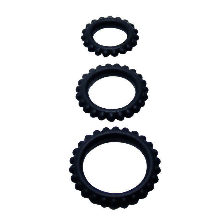BAILE - SET TITAN 3 BUCĂȚI INELE PENTRU PENIS NEGRE 2,8 + 2,4 + 1,9 CM 