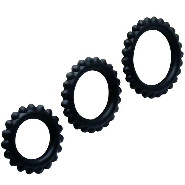 BAILE - SET TITAN 3 BUCĂȚI INELE PENTRU PENIS NEGRE 2,8 + 2,4 + 1,9 CM 