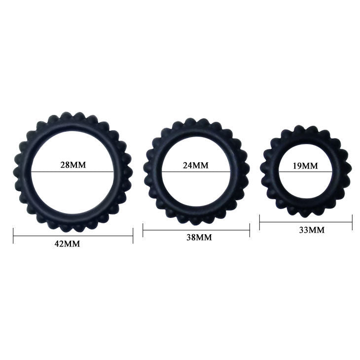 BAILE - SET TITAN 3 BUCĂȚI INELE PENTRU PENIS NEGRE 2,8 + 2,4 + 1,9 CM 