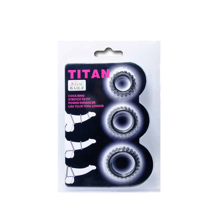 BAILE - SET TITAN 3 BUCĂȚI INELE PENTRU PENIS NEGRE 2,8 + 2,4 + 1,9 CM 
